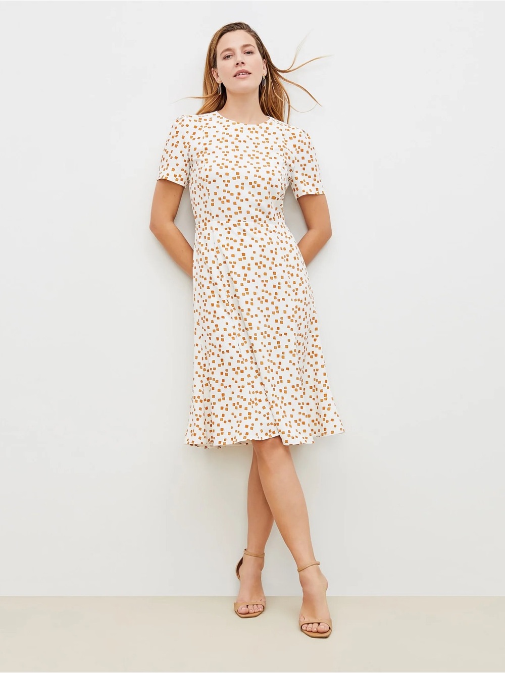 MM Lafleur The Inez Dress in Mosaic Print Flared Office Dress Size 6